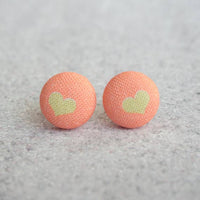 Sweetheart Fabric Covered Button Earrings