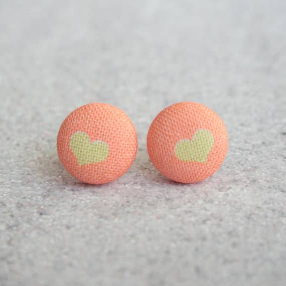 Sweetheart Fabric Covered Button Earrings