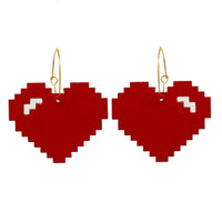 Red Pixelated Valentine’s Heart Hoop Earrings