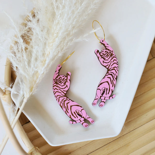 Tiger Hoop Earrings - Pink